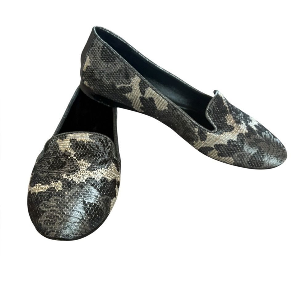 DONALD J PLINER Metallic Brocade Smoking Slippers Loafer Black Floral Womens 9